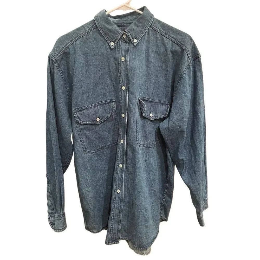 Vtg Faded Glory Womens Denim Button Down Shirt M Blue Oversized Normcore Classic